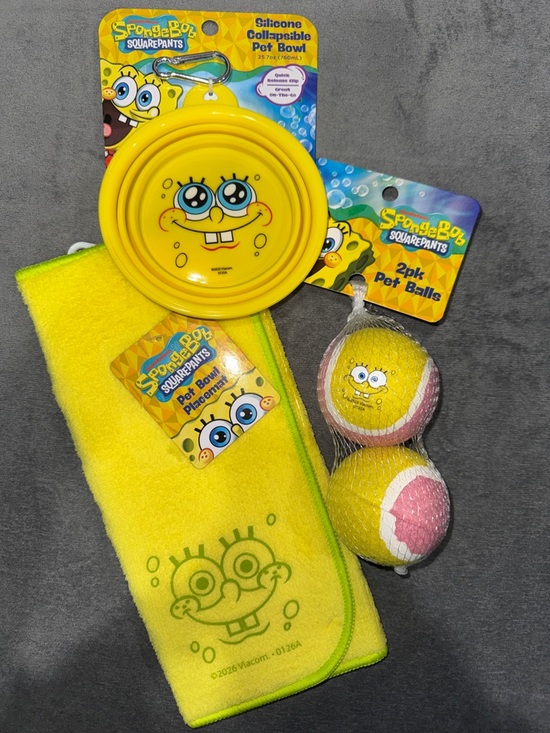 SpongeBob Squarepants Other - SpongeBob SquarePants- Silicone Collapsible Bowl, Bowl Placement + 2pk Pet Balls